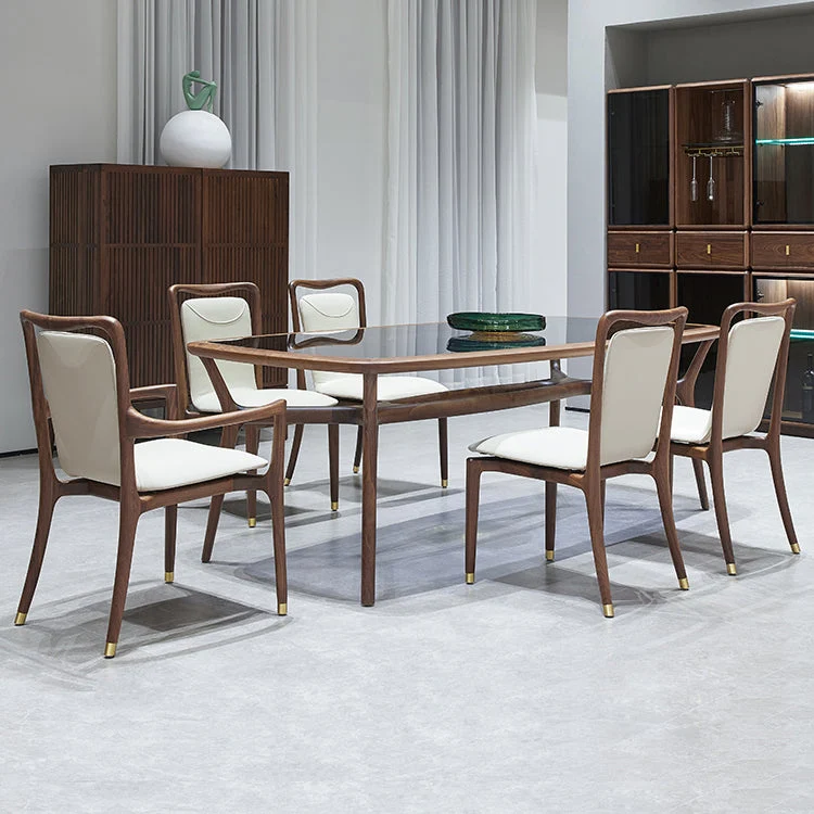 Premium Kwaliteit Dining Room Contemporary Natuur noten Wood Upholstered Solid Back Dining Chair