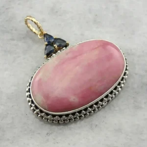 Rhodochrosite and Sapphire One Kind Pendant effen kleuren en patronen