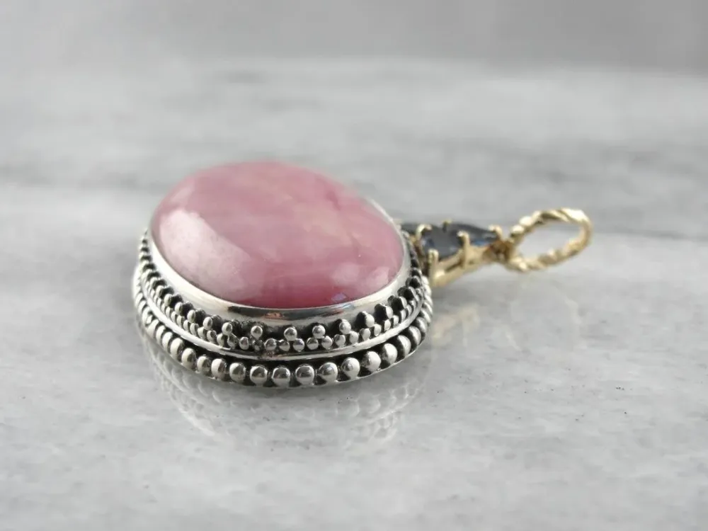 Rhodochrosite and Sapphire One Kind Pendant effen kleuren en patronen