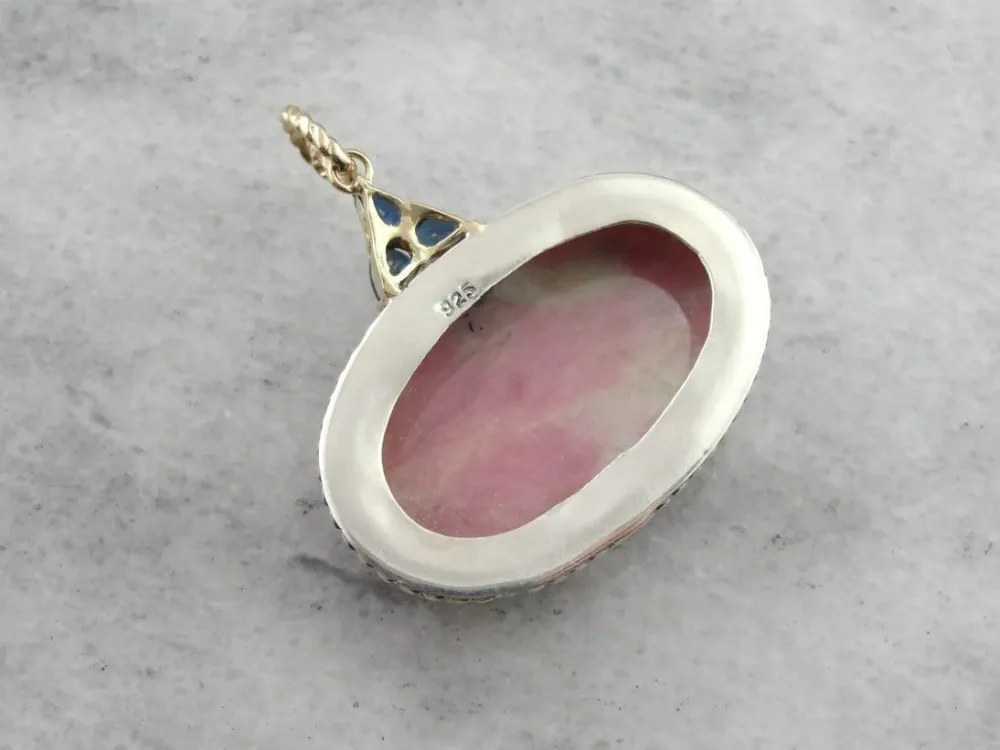 Rhodochrosite and Sapphire One Kind Pendant effen kleuren en patronen