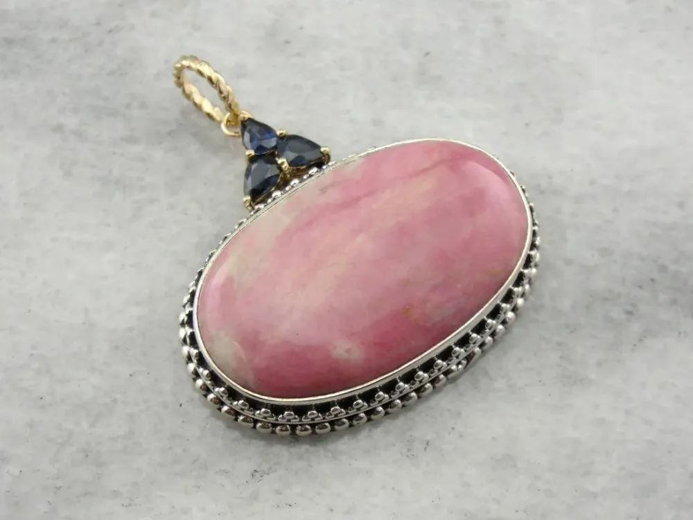 Rhodochrosite and Sapphire One Kind Pendant - Perfecte Pasvorm