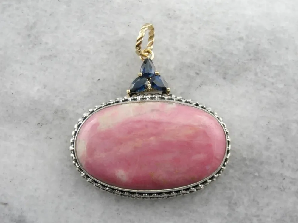Rhodochrosite and Sapphire One Kind Pendant - Perfecte Pasvorm