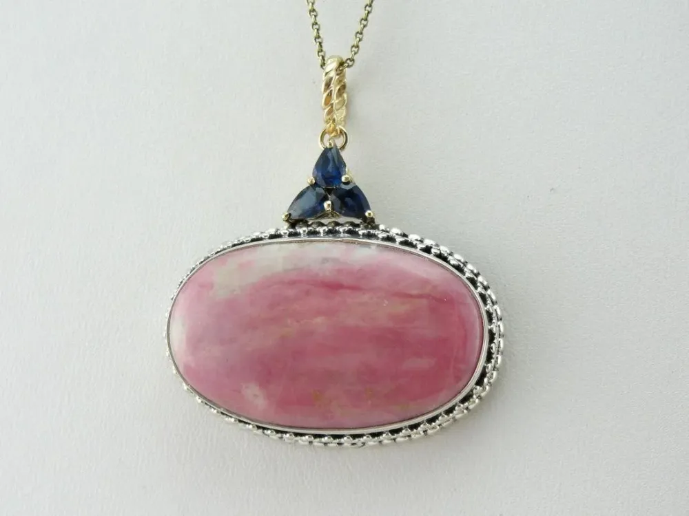 Rhodochrosite and Sapphire One Kind Pendant - Perfecte Pasvorm
