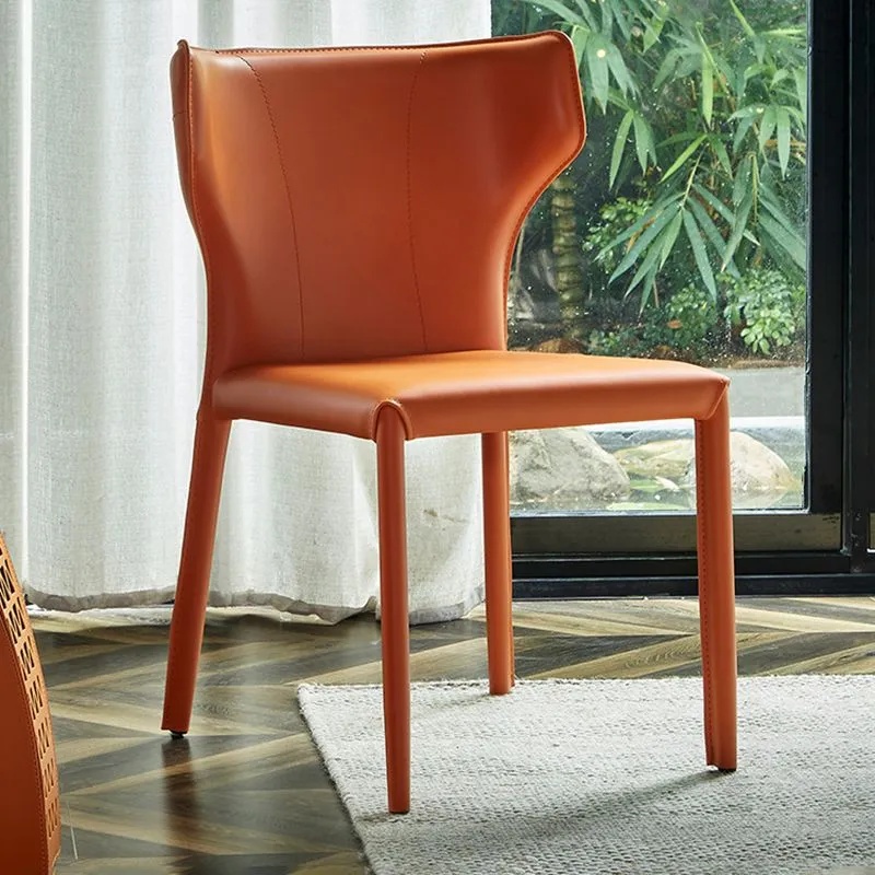 Ronde vorm Dining Room Upholstered Chair Lederen Kitchen Wingback Chair Orange