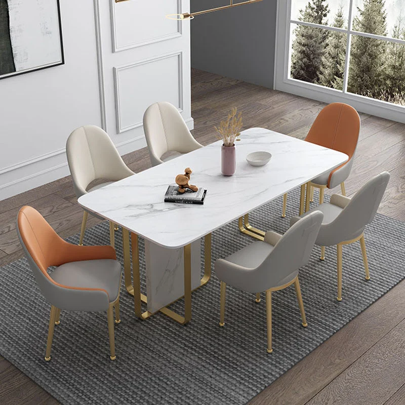 Scandinavian Leather Dining Chairs Upholstered Massief Back Chair Kitchen Eenvoudig aan te brengen White