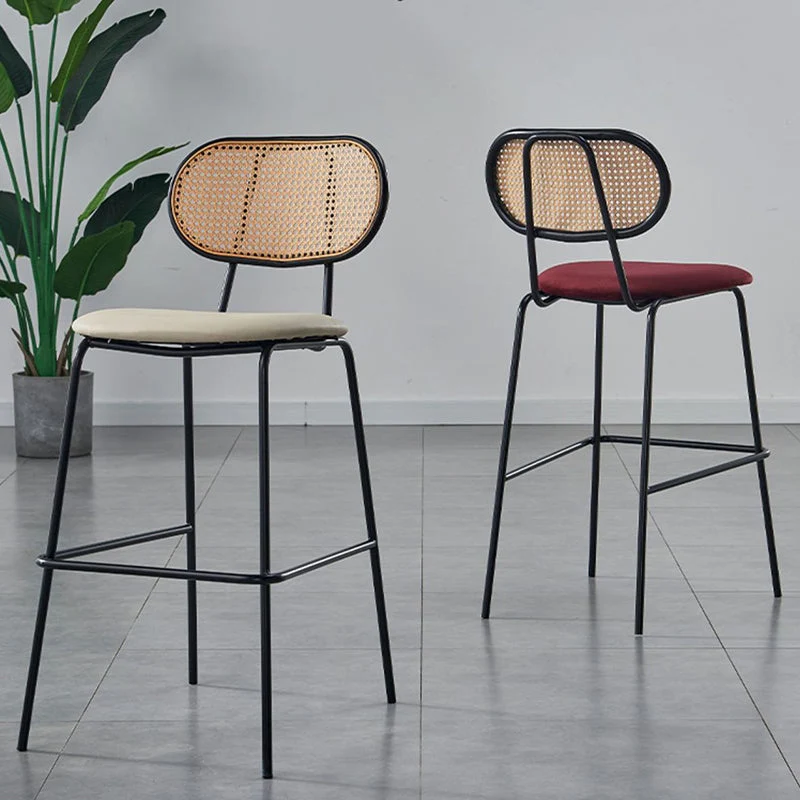 Scandinavian Low Back Armless Stool Pluche Upholstered Counter Stool set van 2 4 stuks Apricot