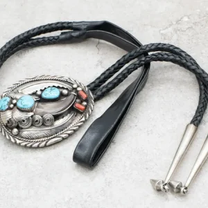 Southwest Style Faux Bear Claw Turquoise and Koraalrood Bolo Tie