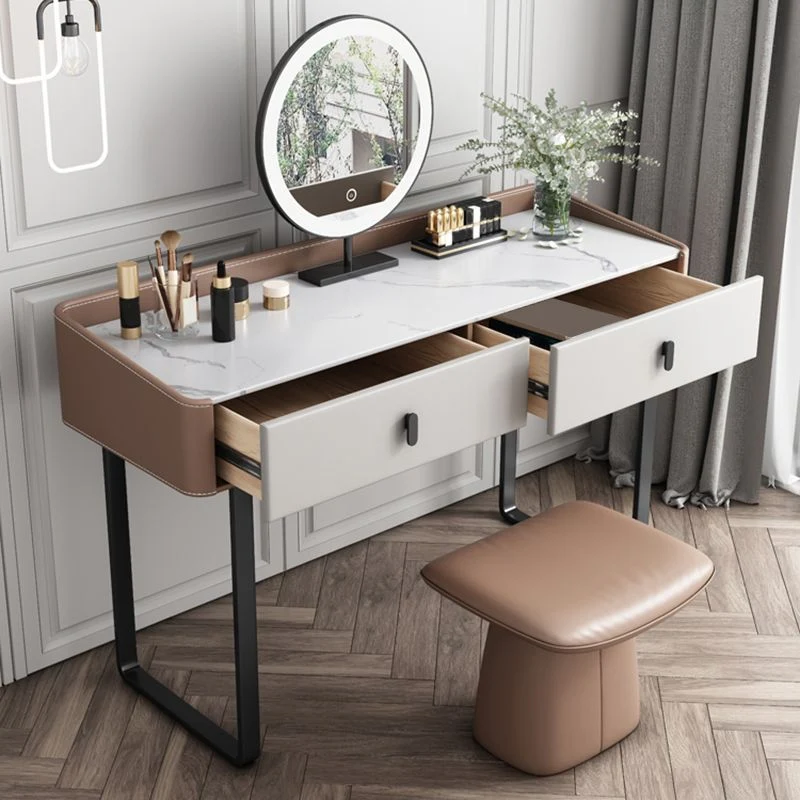 2 Storage Drawers Vanity Table and Stool Set Faux Echt leer Dresser 31l