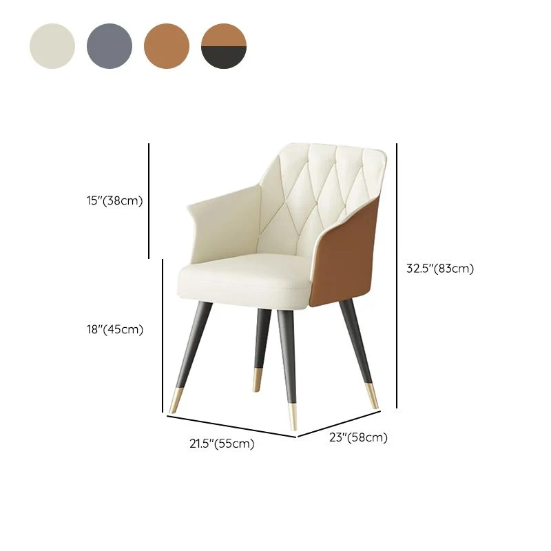 Vierkante vorm Modern Kitchen Dining Side Chair Faux Lederen Upholstered Arm Chair White