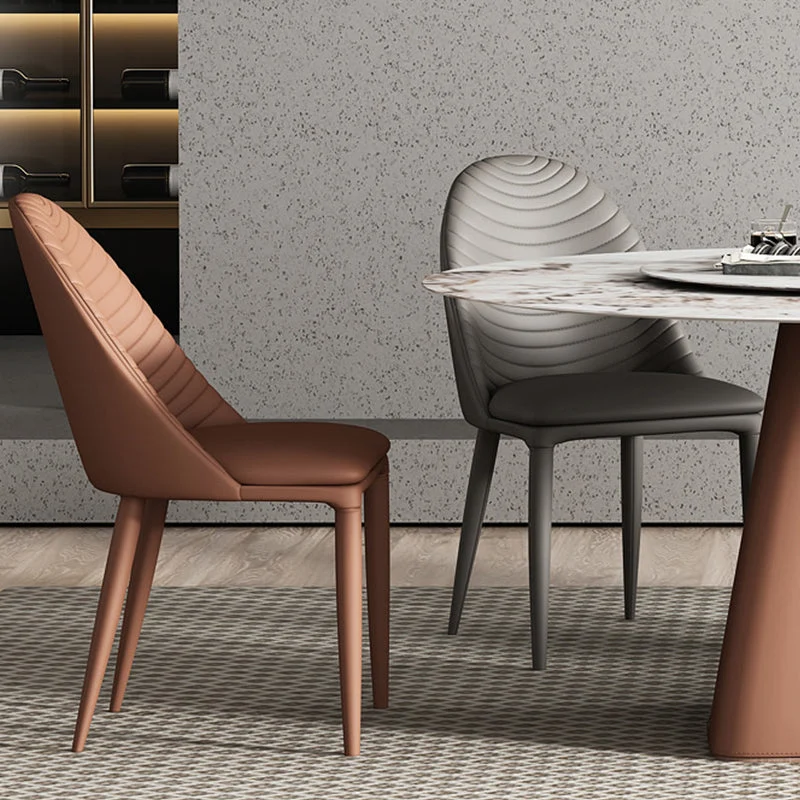 Vierkante vorm Upholstered Dining Chair Contemporary Faux Echt leer Kitchen Dining Chair
