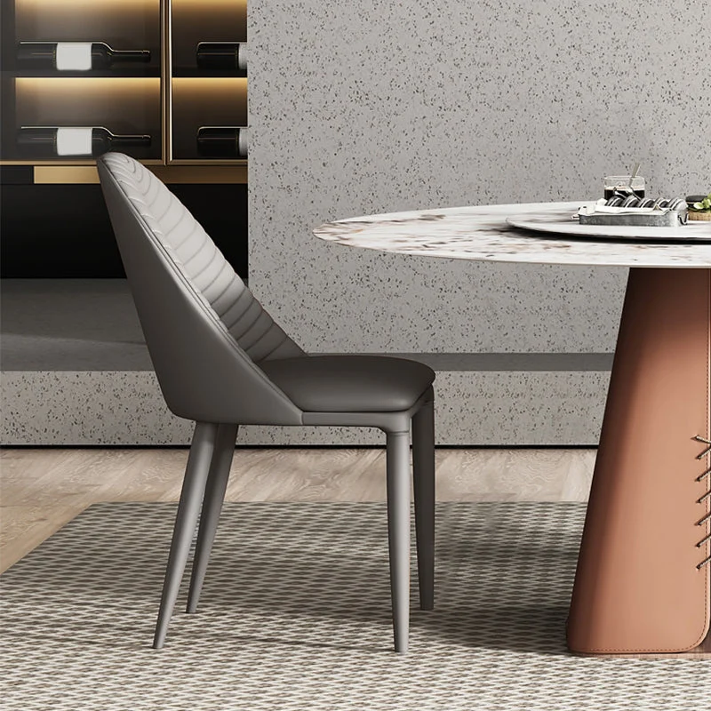 Vierkante vorm Upholstered Dining Chair Contemporary Faux Echt leer Kitchen Dining Chair