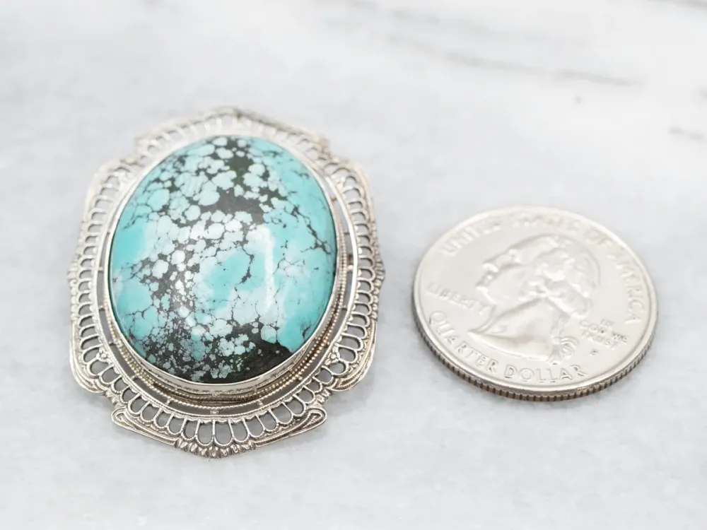 Vintage Azuurblauw Filigree Brooch or Pendant
