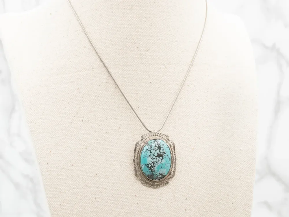 Vintage Azuurblauw Filigree Brooch or Pendant