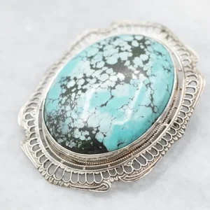 Vintage Turquoise Filigree Brooch or Pendant