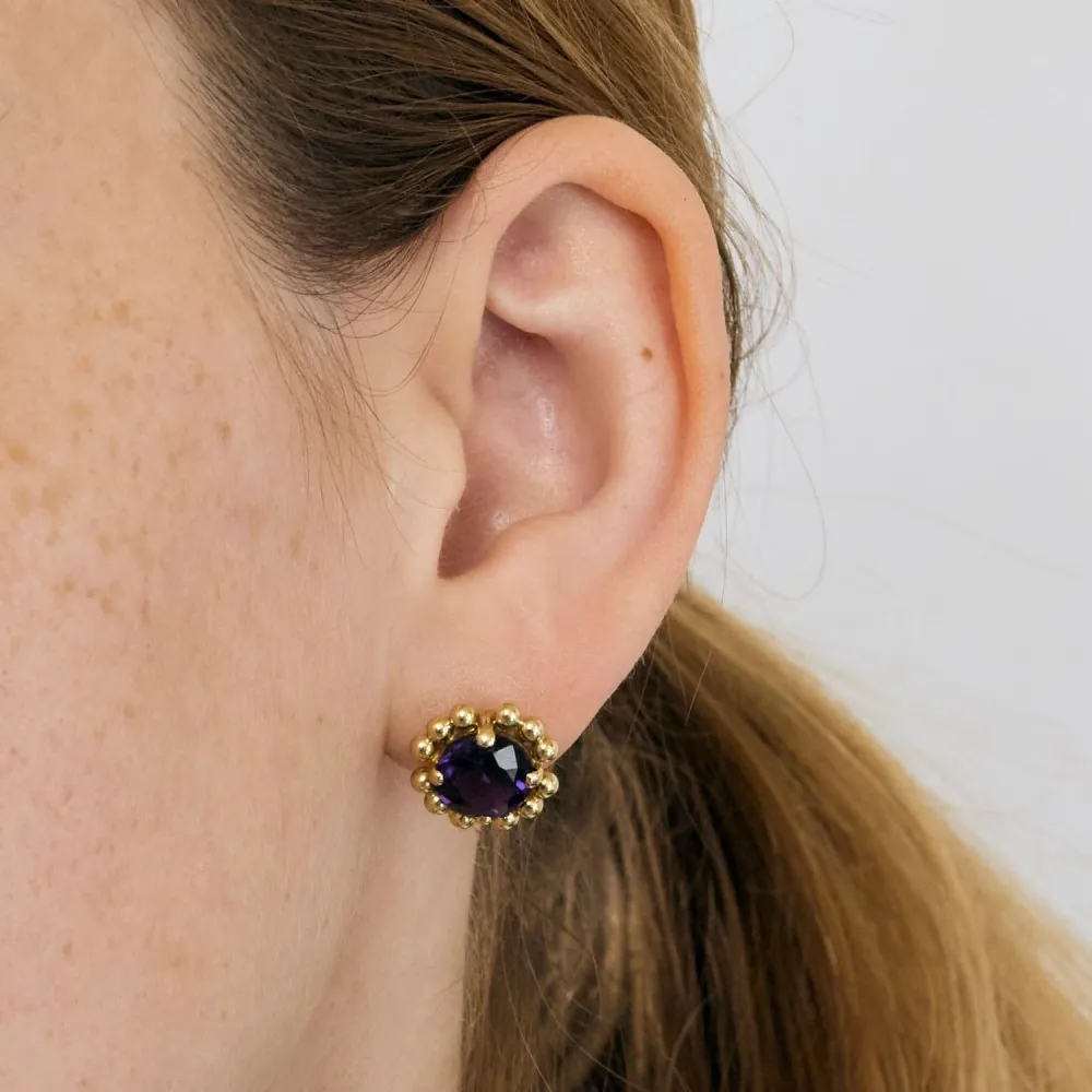 Vlekwerende Mosterdgeel gold and amethyst earrings