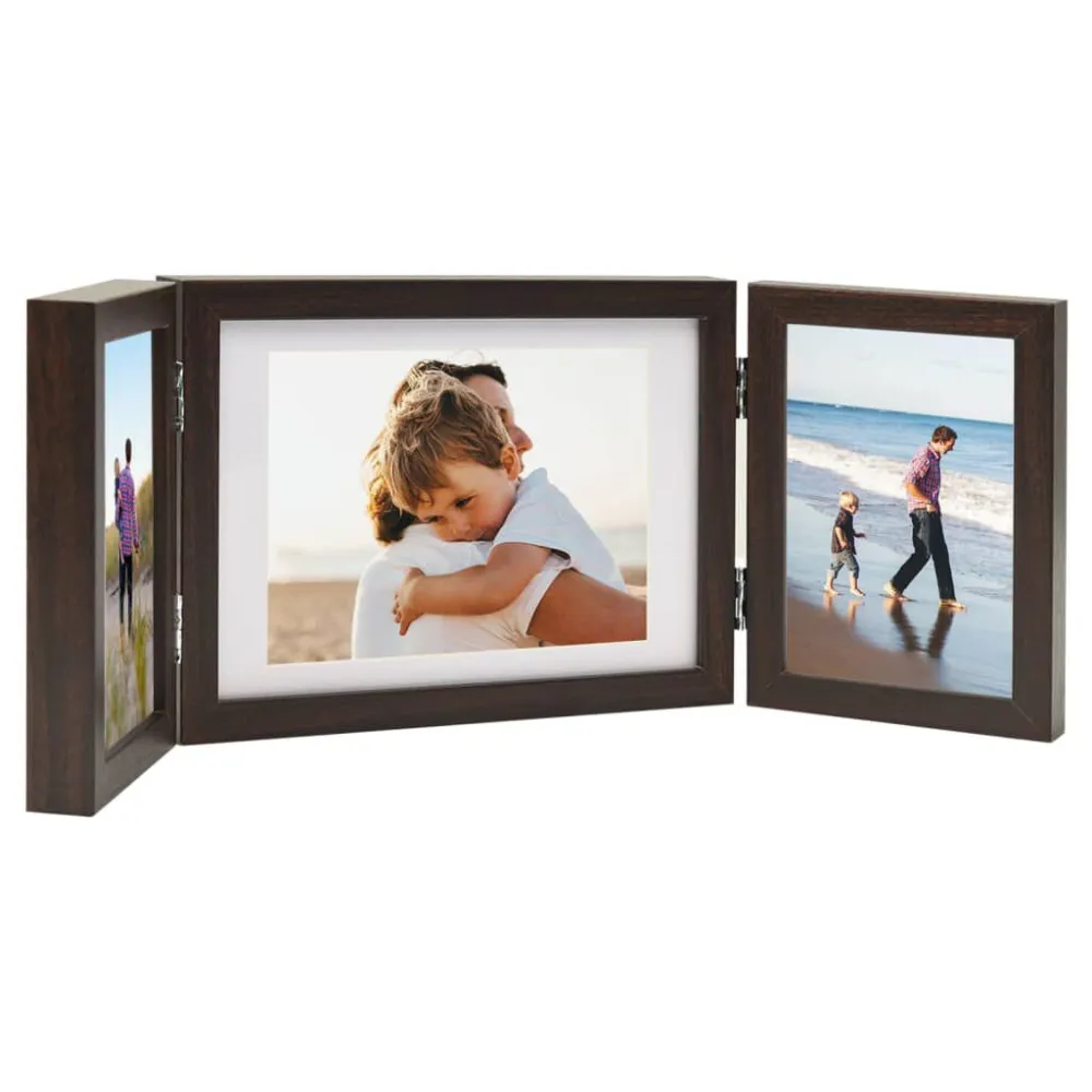 Fotolijst drieluik 22x15 cm+2x(10x15 cm) donkerbruin voor 8 foto's 10x15
