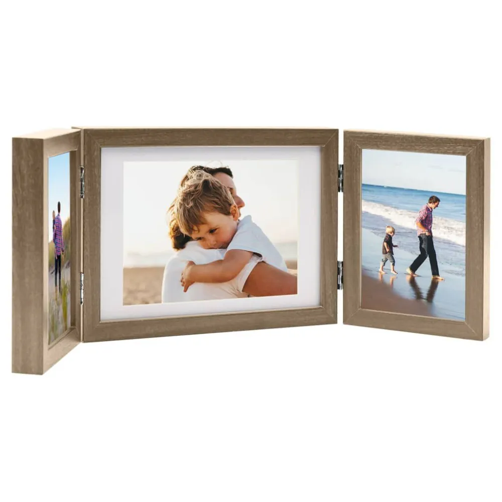 Fotolijst drieluik 22x15 cm+2x(10x15 cm) lichtbruin eiken walnoot look