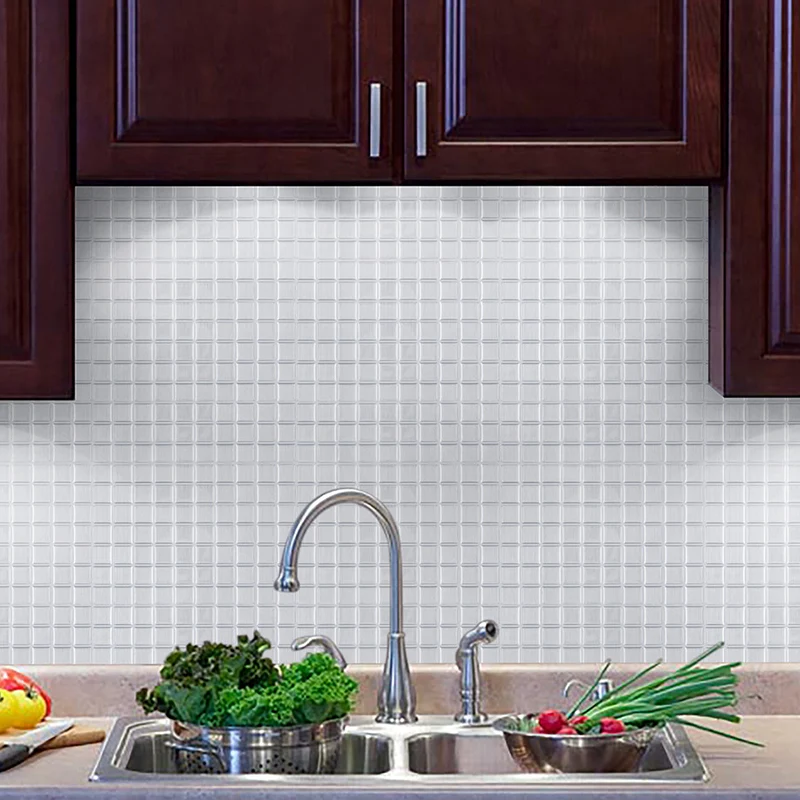Gridded Wallpaper Panels Self-Adhesive Minimaal Kitchen Backsplash Wall Covering Grey