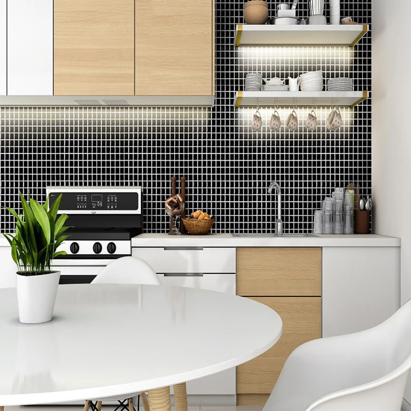 Gridded Wallpaper Panels Self-Adhesive Sober Kitchen Backsplash Wall Covering Grey