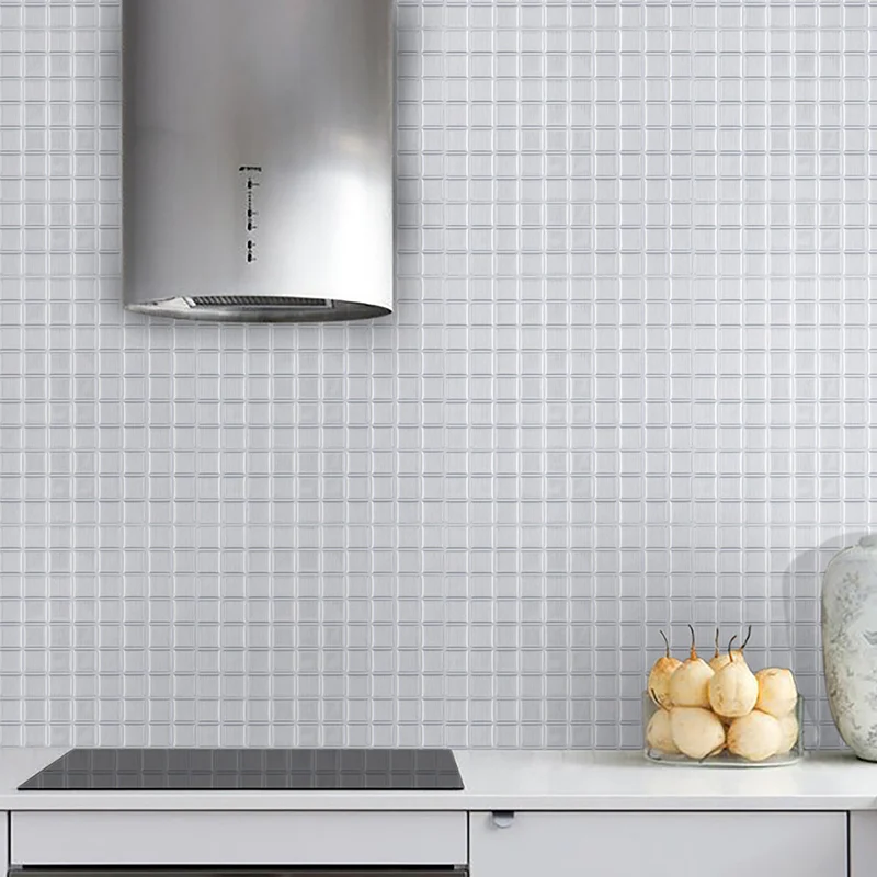 Gridded Wallpaper Panels Self-Adhesive Sober Kitchen Backsplash Wall Covering Grey