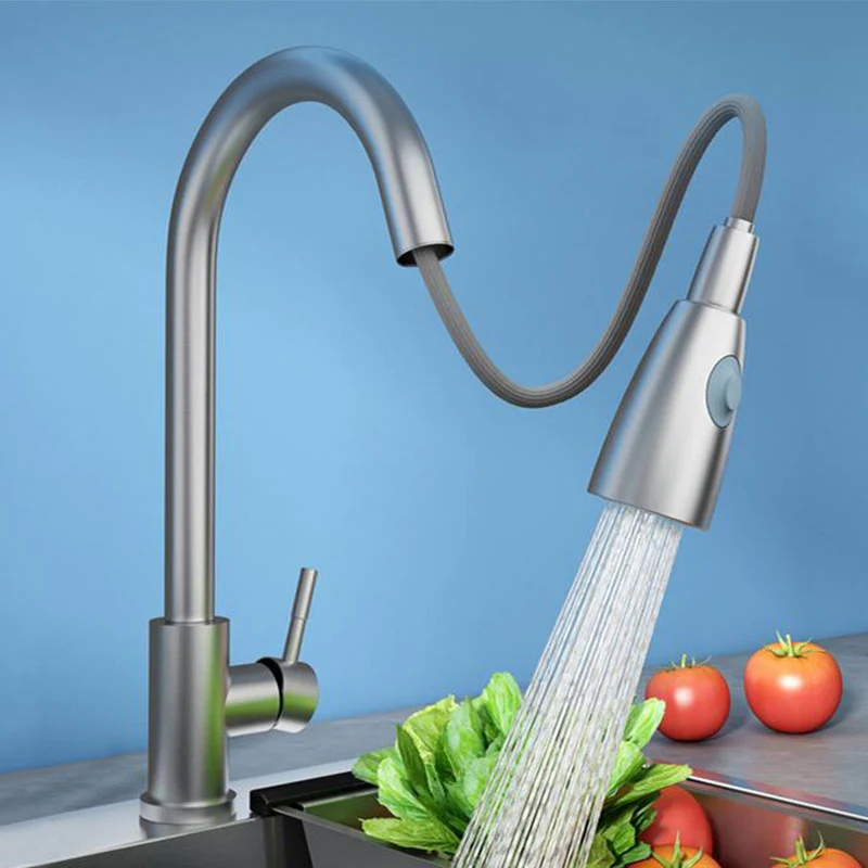 1-Hole Kitchen Faucet Pull down Sprayer Kitchen Faucet Enkel Lever Handle