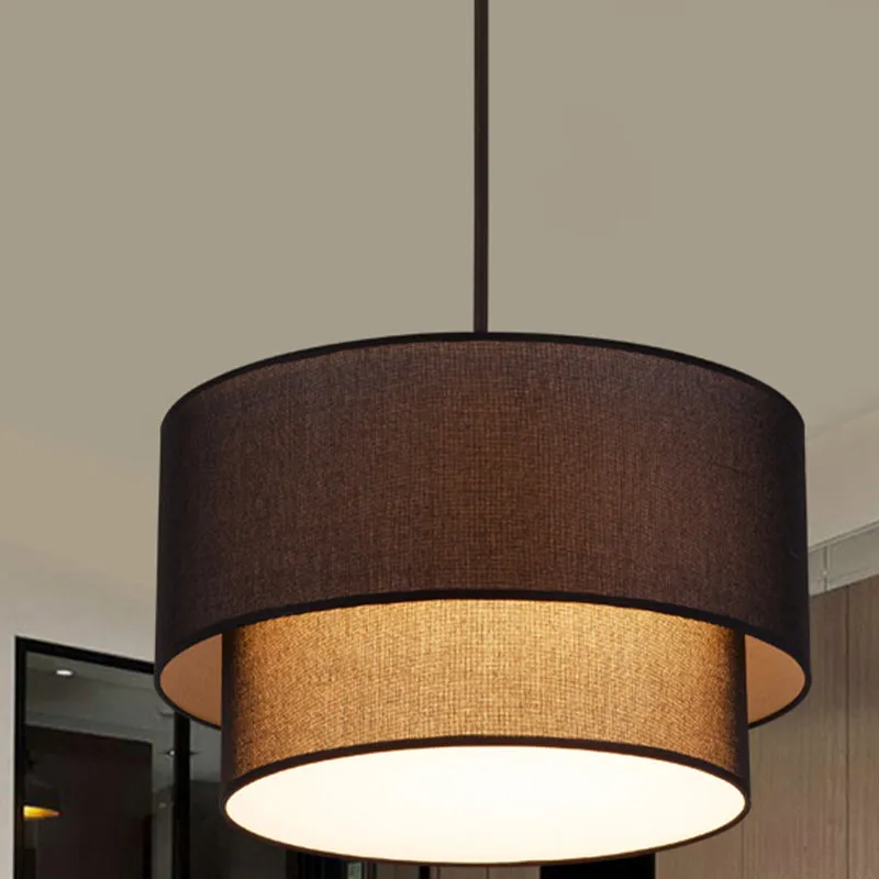 1-kops dinette plafond hanglamp moderne witte/vlas/zwarte hanglamp met dubbele trommel stoffen kap