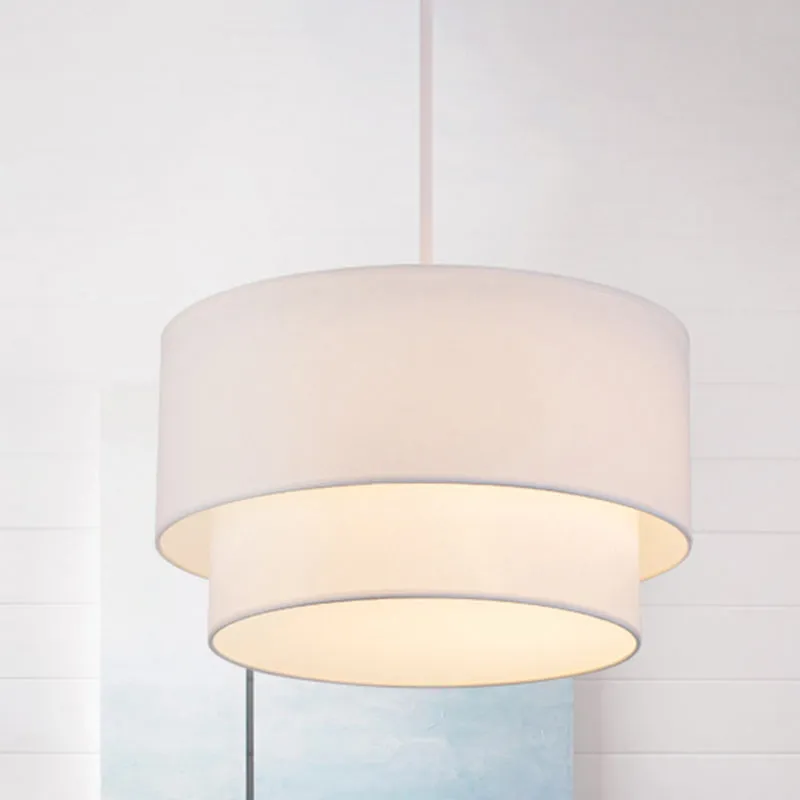 1-kops dinette plafond hanglamp moderne witte/vlas/zwarte hanglamp met dubbele trommel stoffen kap