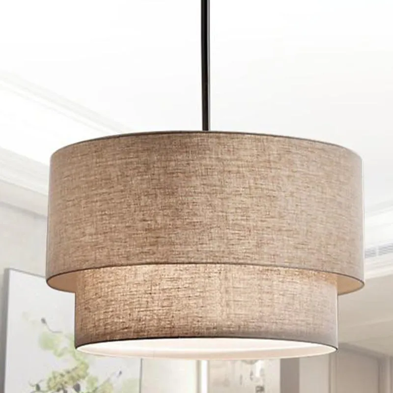 1-kops dinette plafond hanglamp moderne witte/vlas/zwarte hanglamp met dubbele trommel stoffen kap