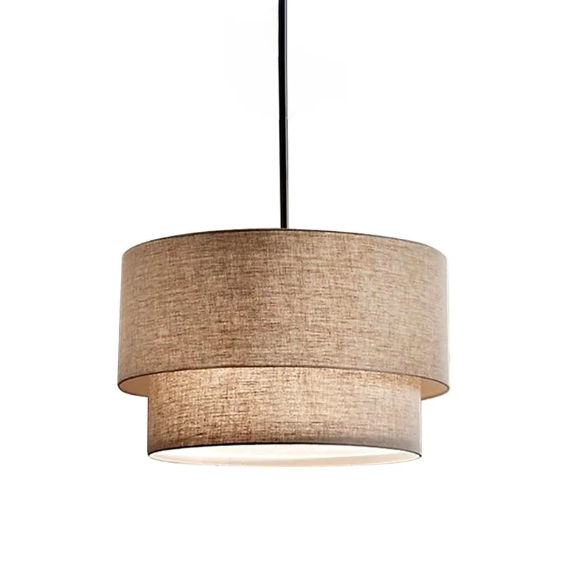 1-kops dinette plafond hanglamp moderne witte/vlas/zwarte hanglamp met dubbele trommel stoffen kap