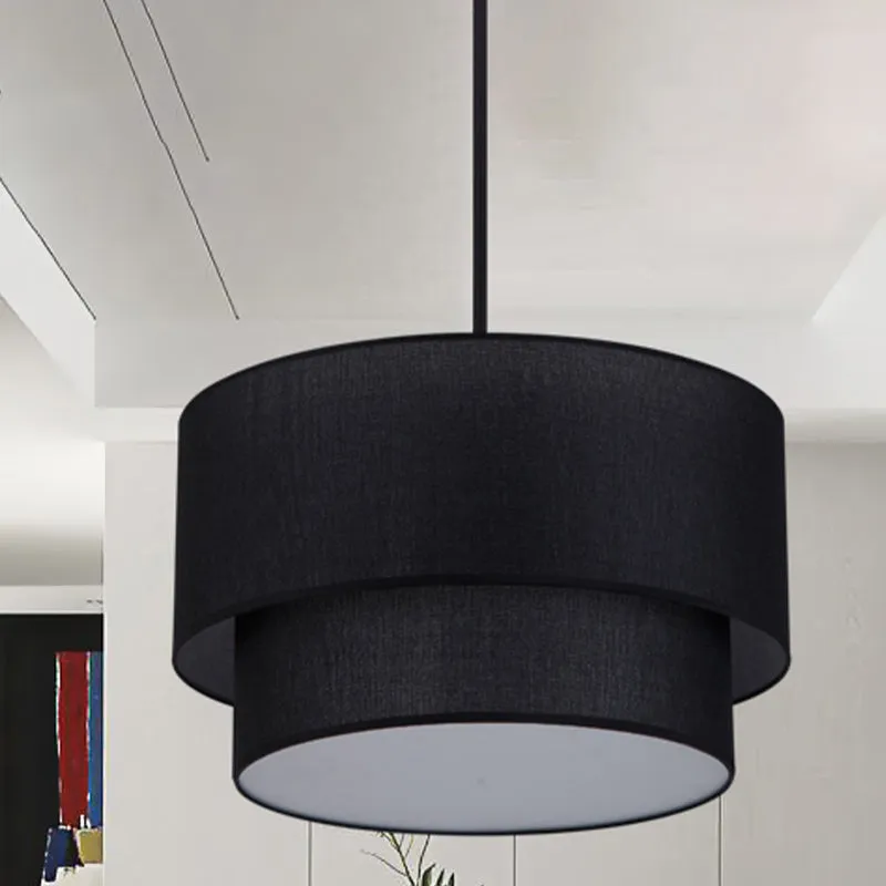 1-kops dinette plafond hanglamp moderne witte/vlas/zwarte hanglamp met dubbele trommel stoffen kap