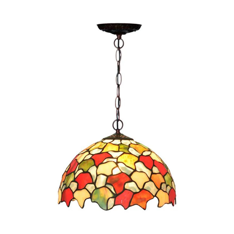 1-lichts keukenhangende hanglamp Mediterraan rood/groen plafondlamp met koepelvormige kap van gebrandschilderd glas