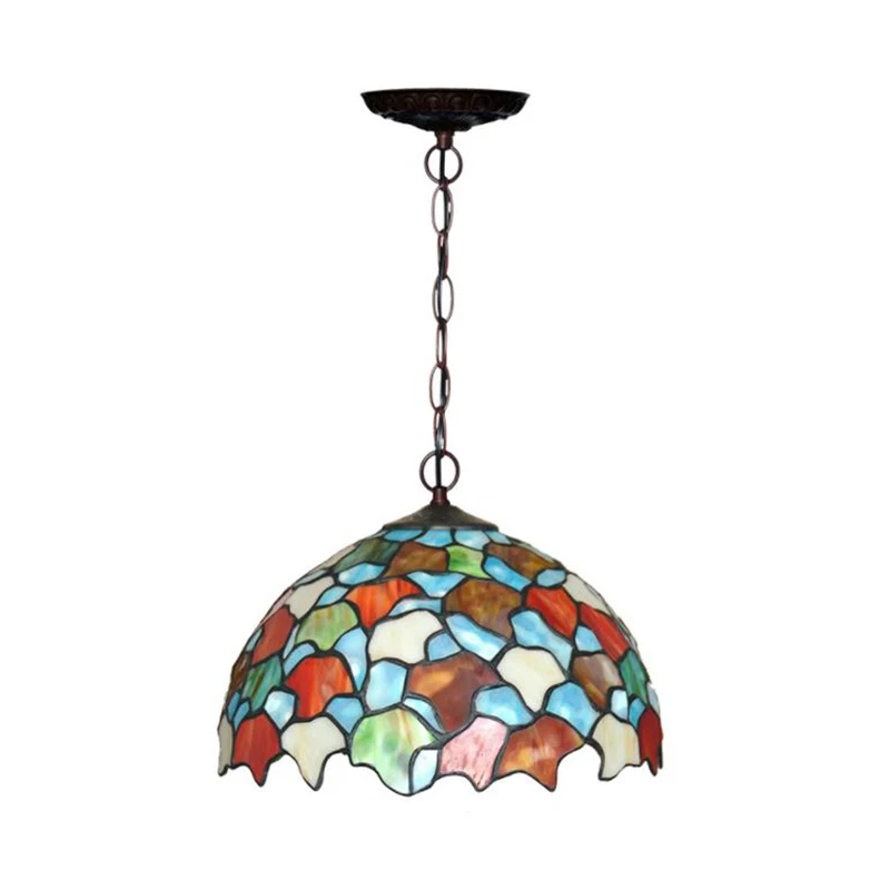 1-lichts keukenhangende hanglamp Mediterraan rood/groen plafondlamp met koepelvormige kap van gebrandschilderd glas
