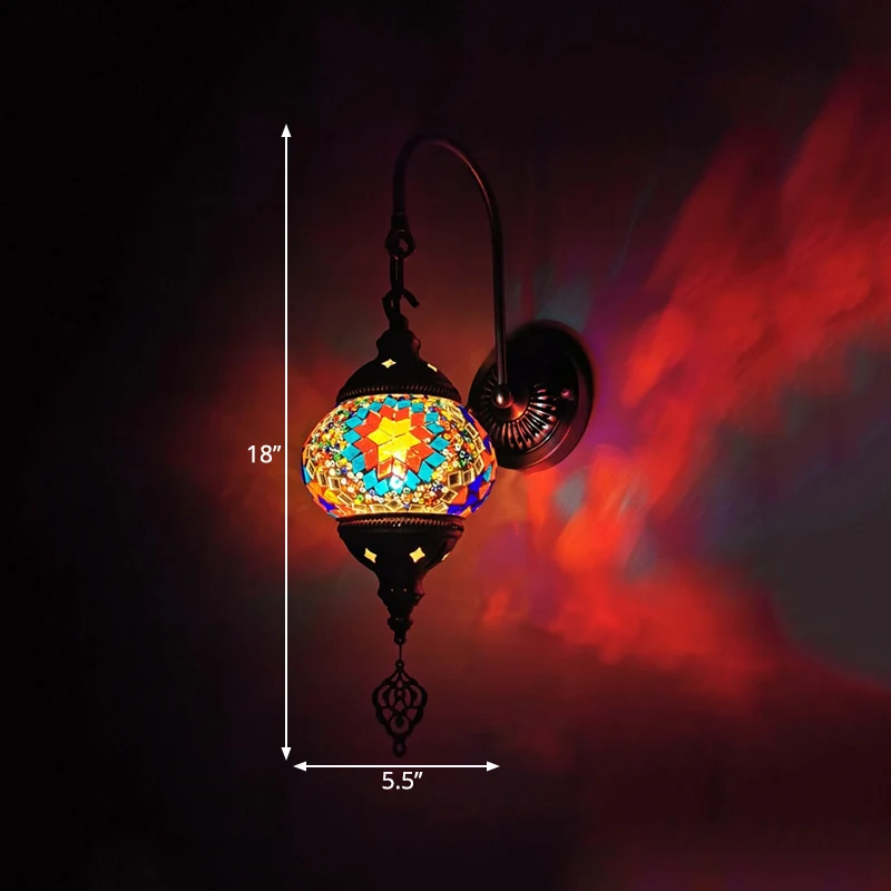 1-lichts wandkandelaar, decoratieve mondiale handgerolde kunstglazen wandlamp rood/oranje/groen