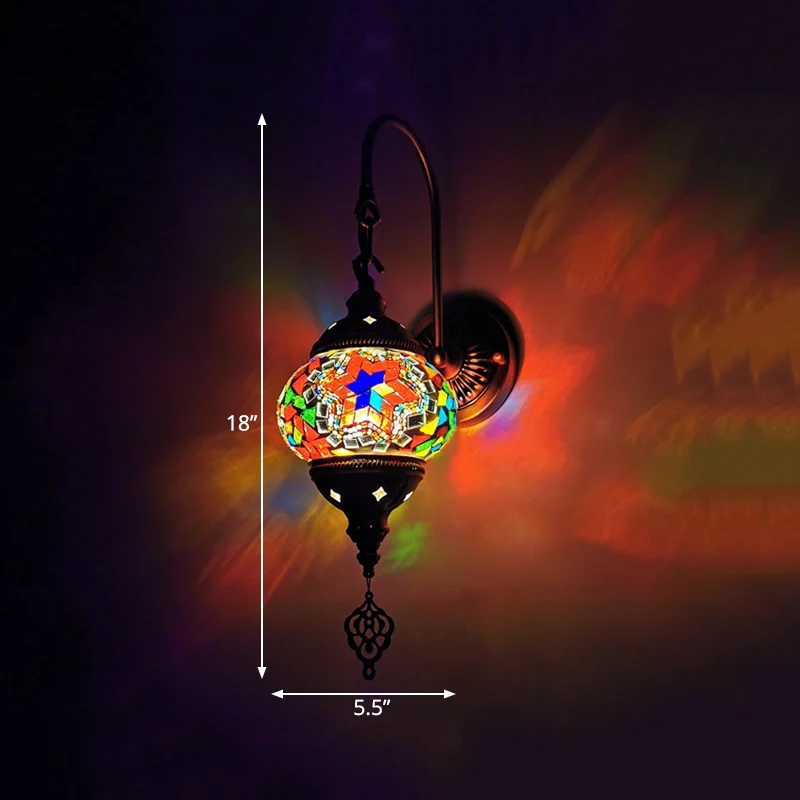 1-lichts wandkandelaar, decoratieve mondiale handgerolde kunstglazen wandlamp rood/oranje/groen