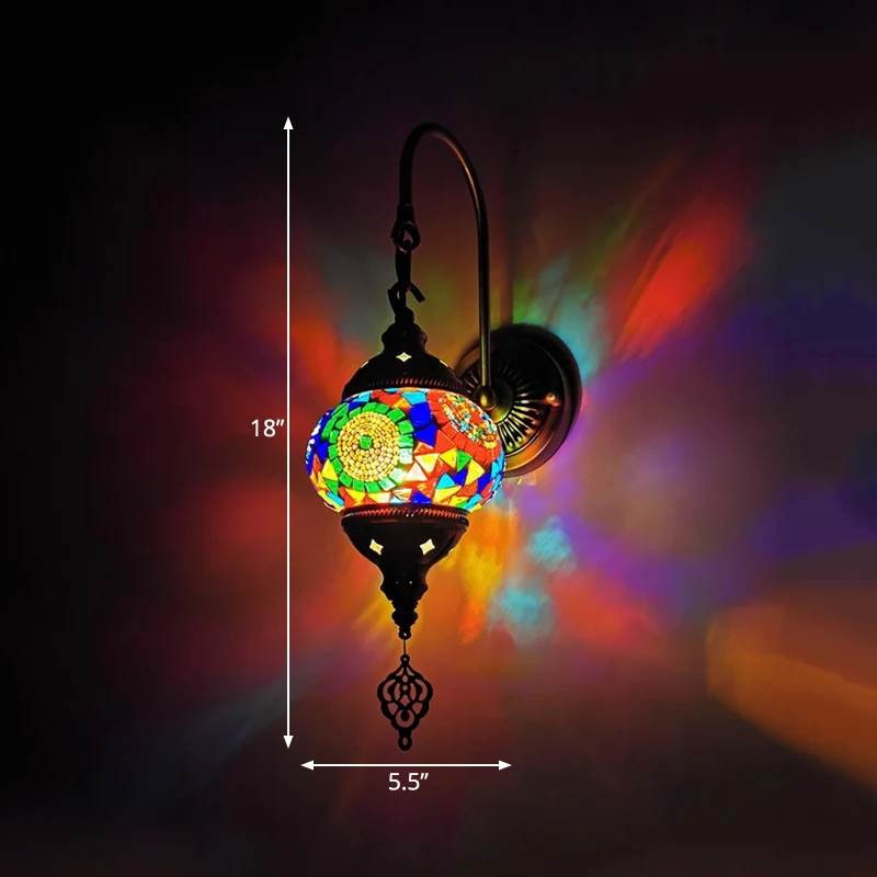 1-lichts wandkandelaar, decoratieve mondiale handgerolde kunstglazen wandlamp rood/oranje/groen