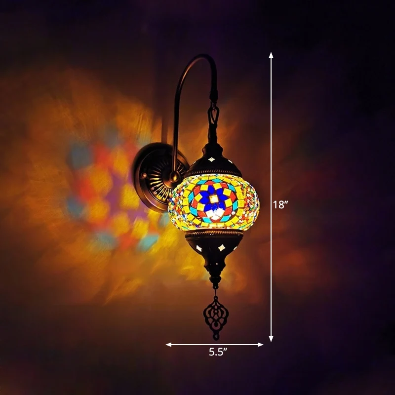1-lichts wandkandelaar, decoratieve mondiale handgerolde kunstglazen wandlamp rood/oranje/groen