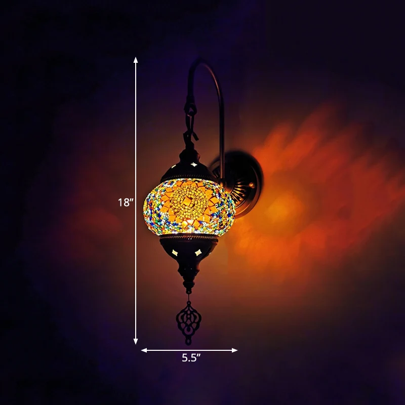 1-lichts wandkandelaar, decoratieve mondiale handgerolde kunstglazen wandlamp rood/oranje/groen