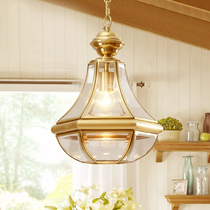 1-Light Hanging Light Minimalist Living Room Pendant Lamp Pear Seeded/Clear Glass Shade Glad Brass/Antique Brass Brass
