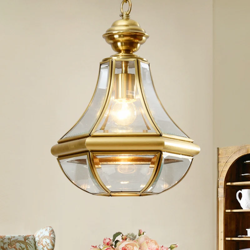 1-Light Hanging Light Minimalist Living Room Pendant Lamp Pear Seeded/Clear Glass Shade Glad Brass/Antique Brass Brass