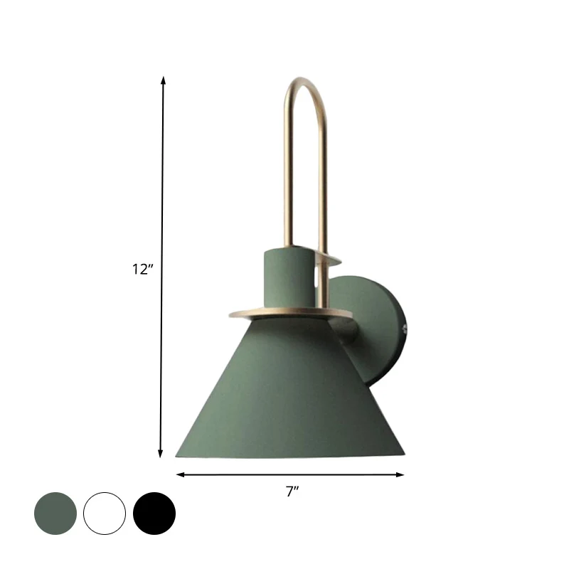 1-Light Sconce Light Fixture Antiqued Cone Metaal Wall Mount White/Black/Green Handle Bedside Black