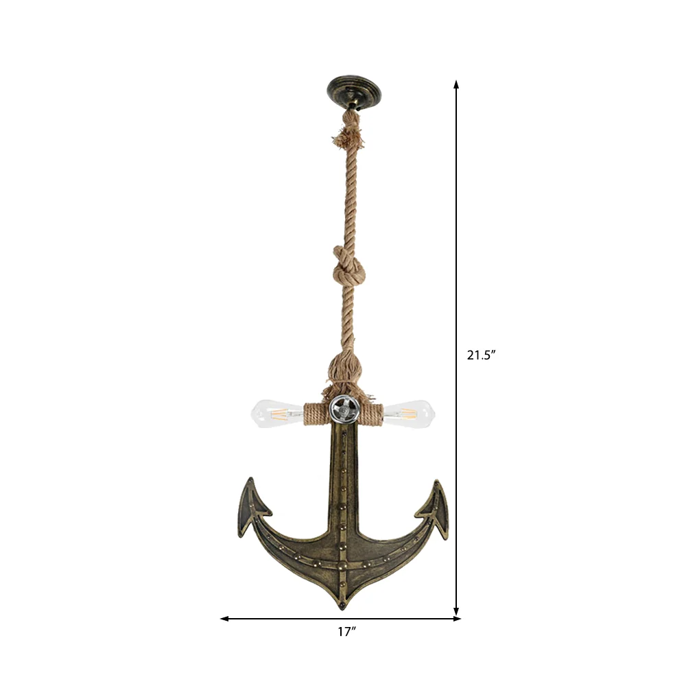 2-lichts blootgestelde gloeilamp kroonluchter kust antiek brons/zilvergrijs touw hanglamp voor eetkamer