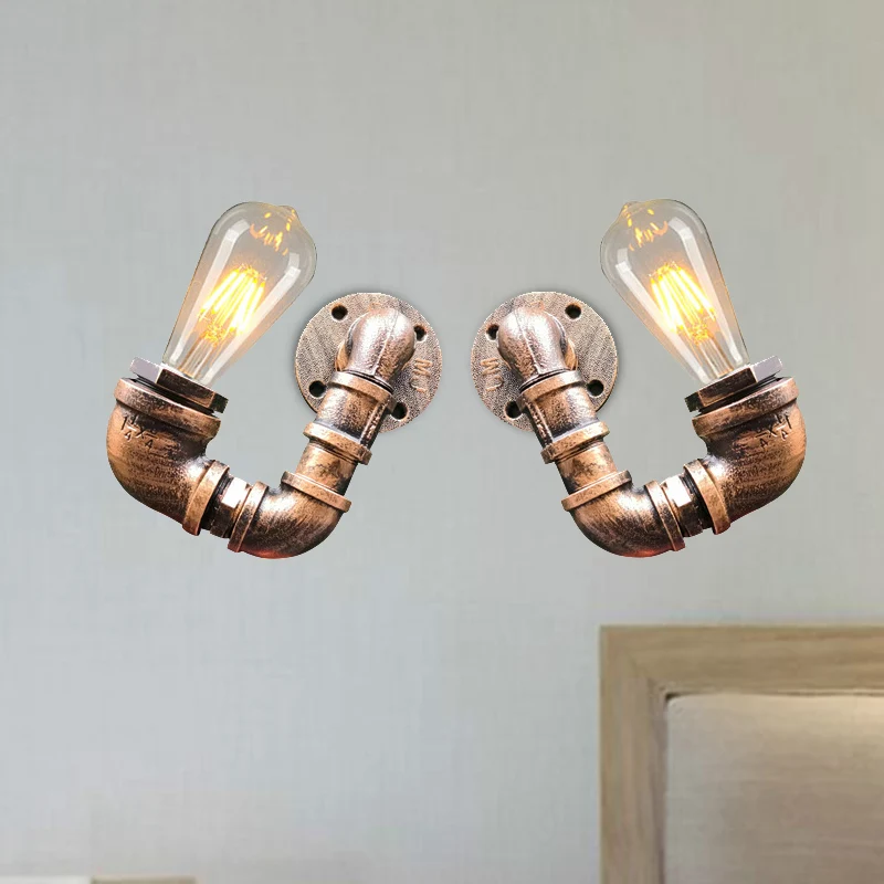 2-lichts dubbel gebogen armkandelaar antiek zwart/roest/goudafwerking metalen wandlamp voor restaurant