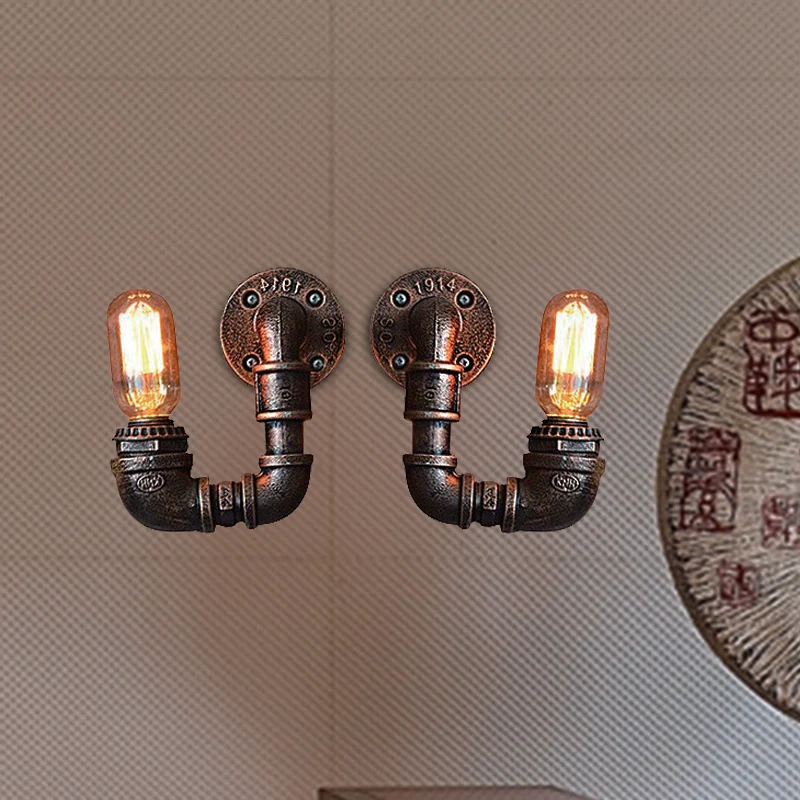 2-lichts dubbel gebogen armkandelaar antiek zwart/roest/goudafwerking metalen wandlamp voor restaurant