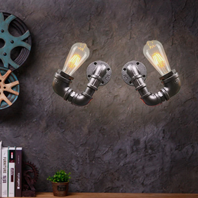 2-lichts dubbel gebogen armkandelaar antiek zwart/roest/goudafwerking metalen wandlamp voor restaurant