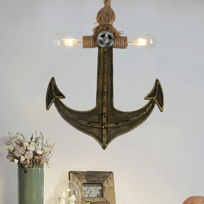2-Light Exposed Bulb Chandelier Coastal Antique Bronze/Silver Asgrijs Rope Pendant Light Fixture Dining Room Silver