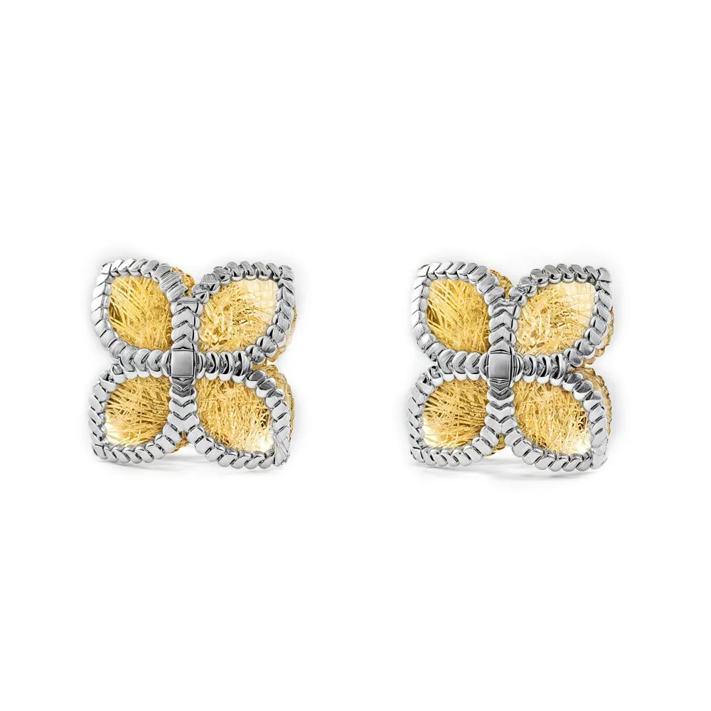 9ct two color gold Cross reliëf Earrings