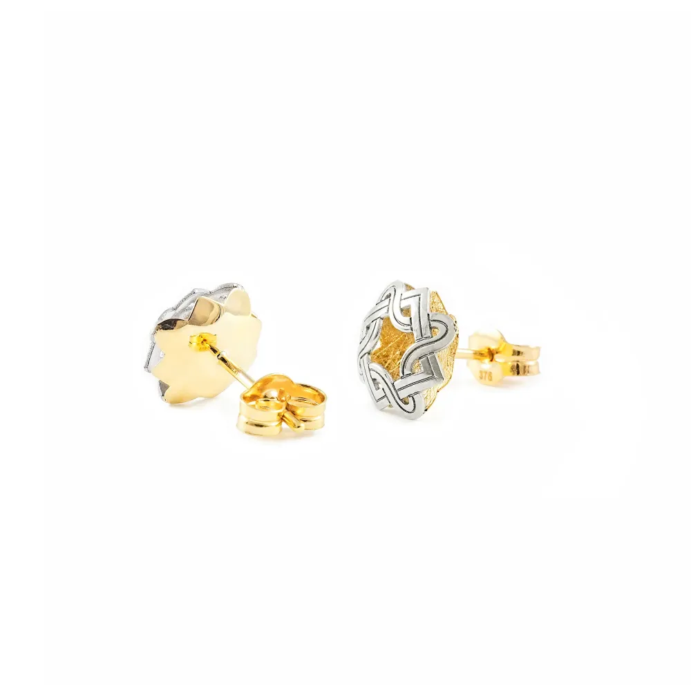 9ct two color gold Square geruwd Earrings