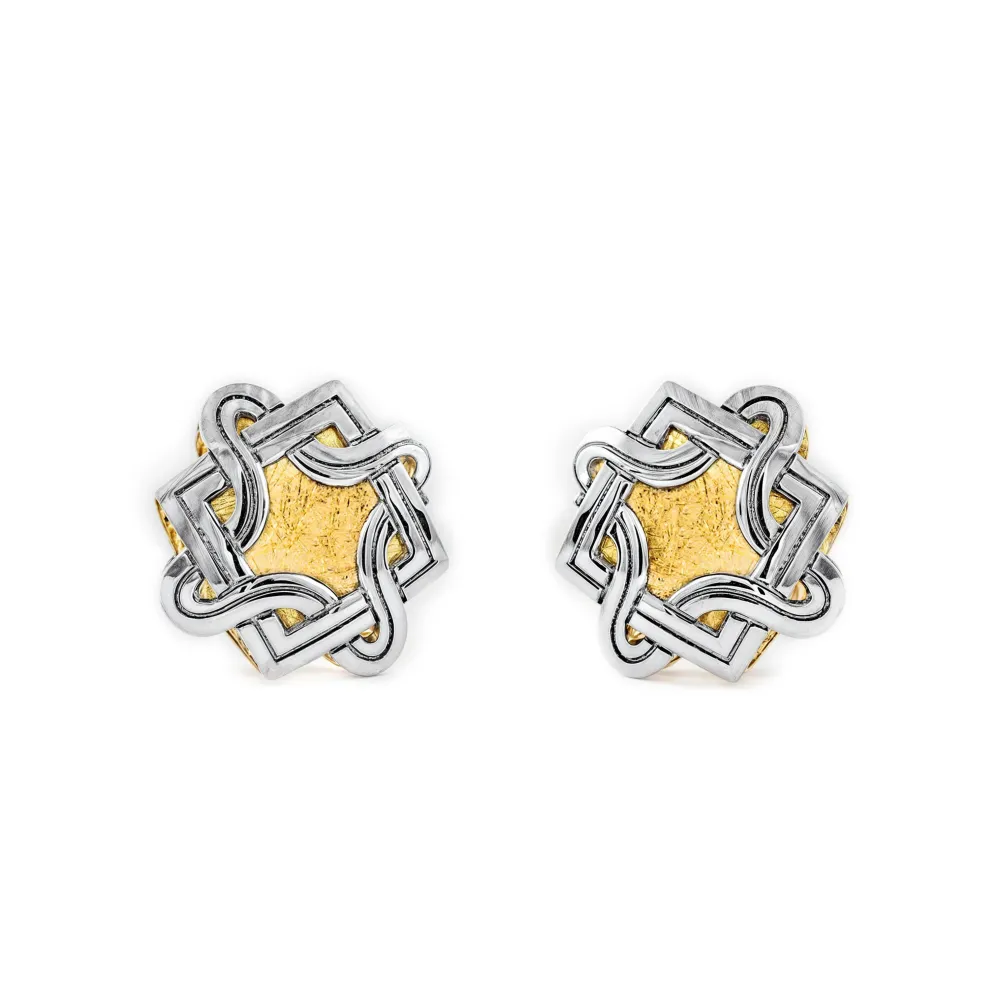 9ct two color gold Square reliëf Earrings