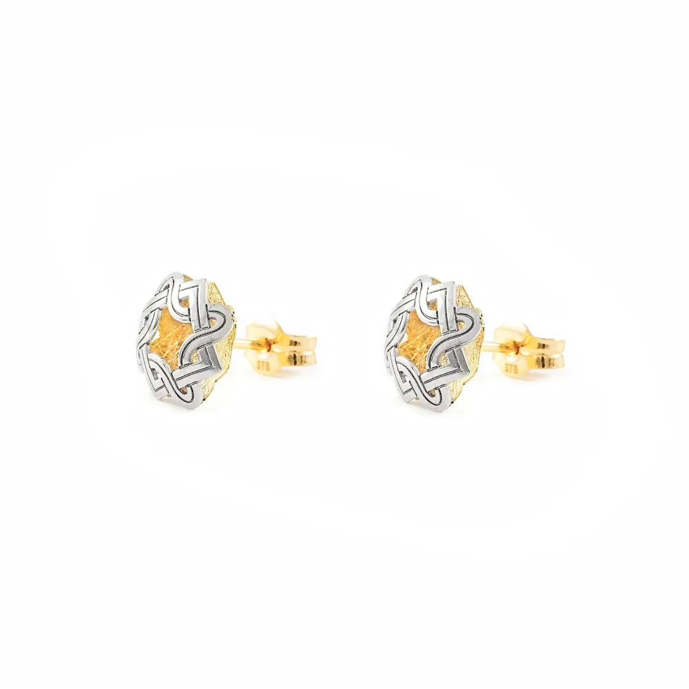 9ct two color gold Square reliëf Earrings
