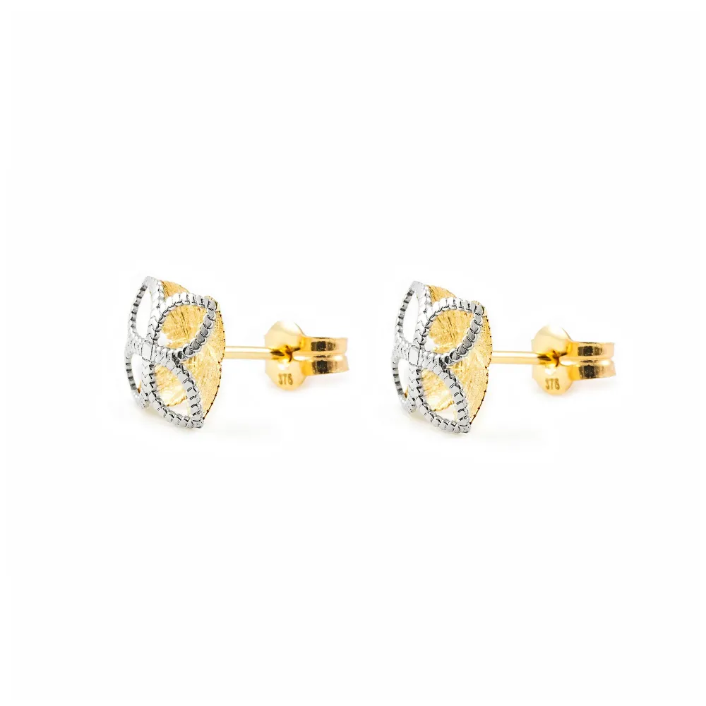 9ct two color gouden Cross textured Earrings